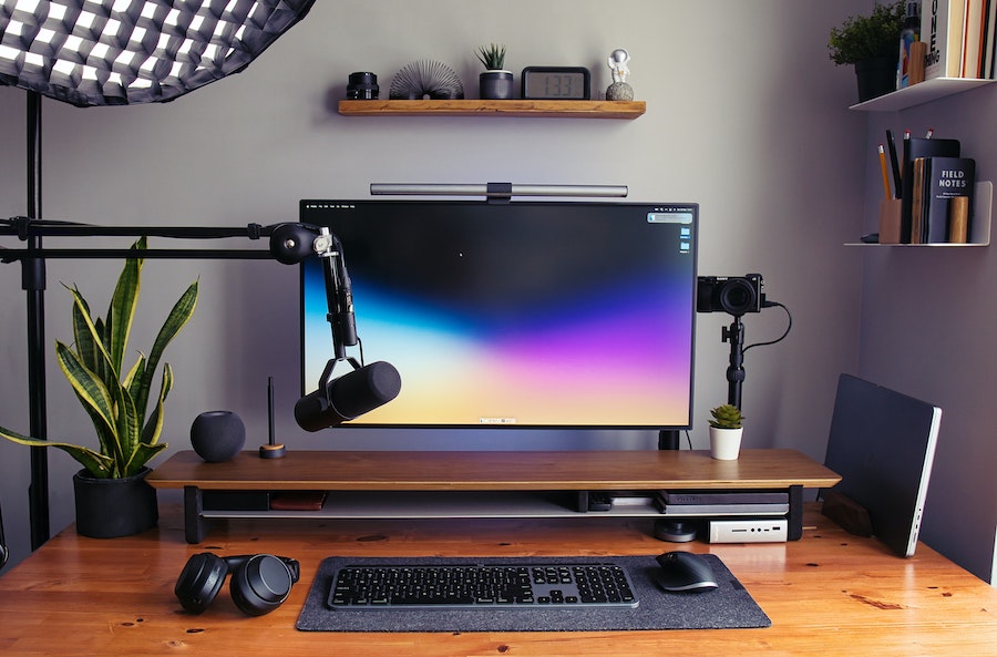 Home computer with a microphone ready to record